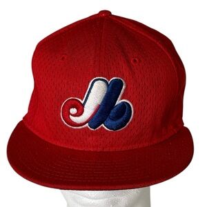 Vintage Montreal Expos Fitted Hat 7 1/2 New Era 59FIFTY Red MLB Cap